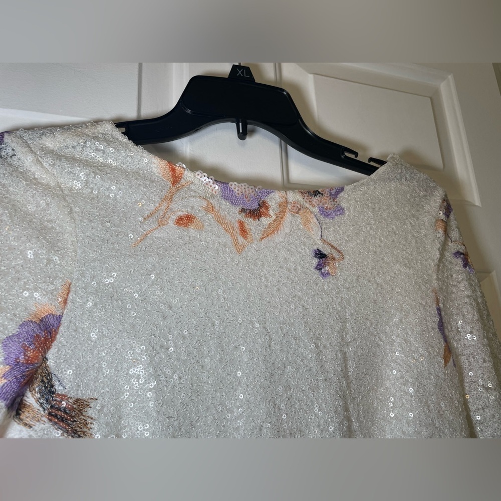 Zara Sequin & Embroidered Floral Mini Dress SMALL Backless Iridescent Ethereal - Picture 3 of 12